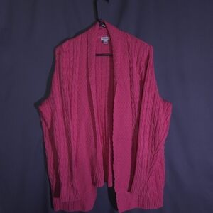 L.L. Bean Cable‎ Knit Open Cardigan Pink Size 1X 100% Cotton Coastal Preppy